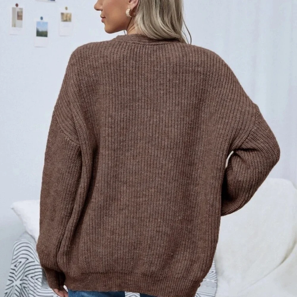 Soft knit drop shoulder oversized cardigan sweater tan - Picture 9 of 16